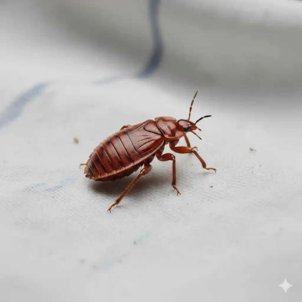 Bed bug roaming on a white sheet