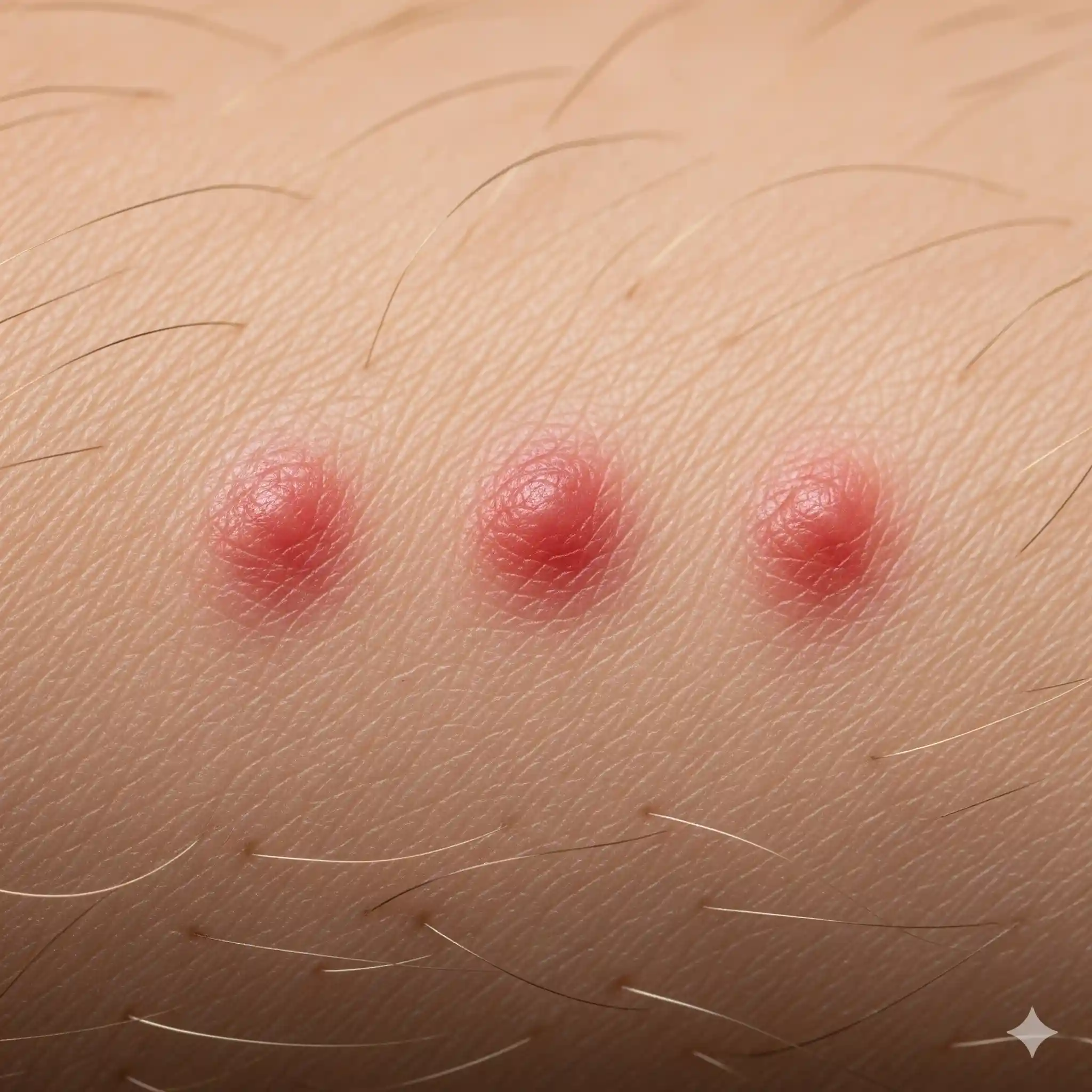 Red bite marks in linear pattern on skin from bed bug feeding