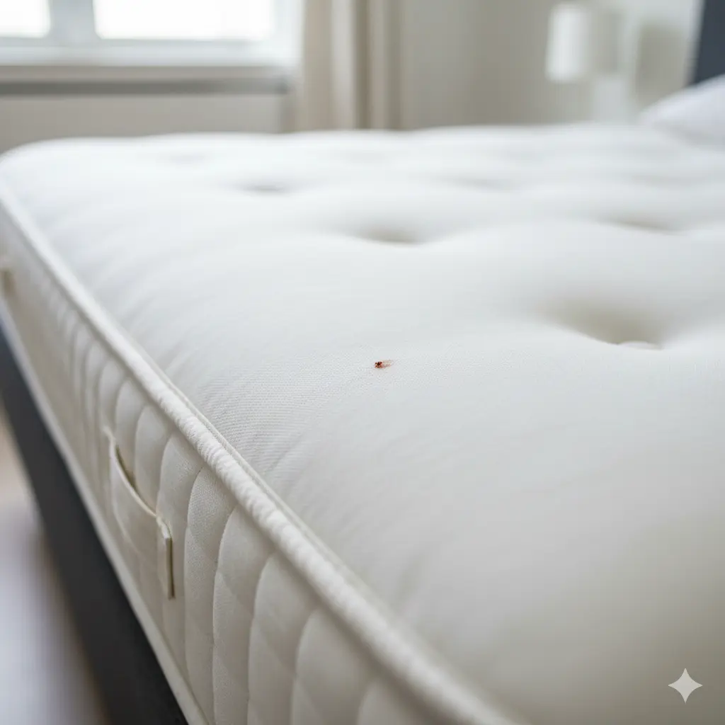 Live bed bugs found hiding in mattress seams and furniture crevices