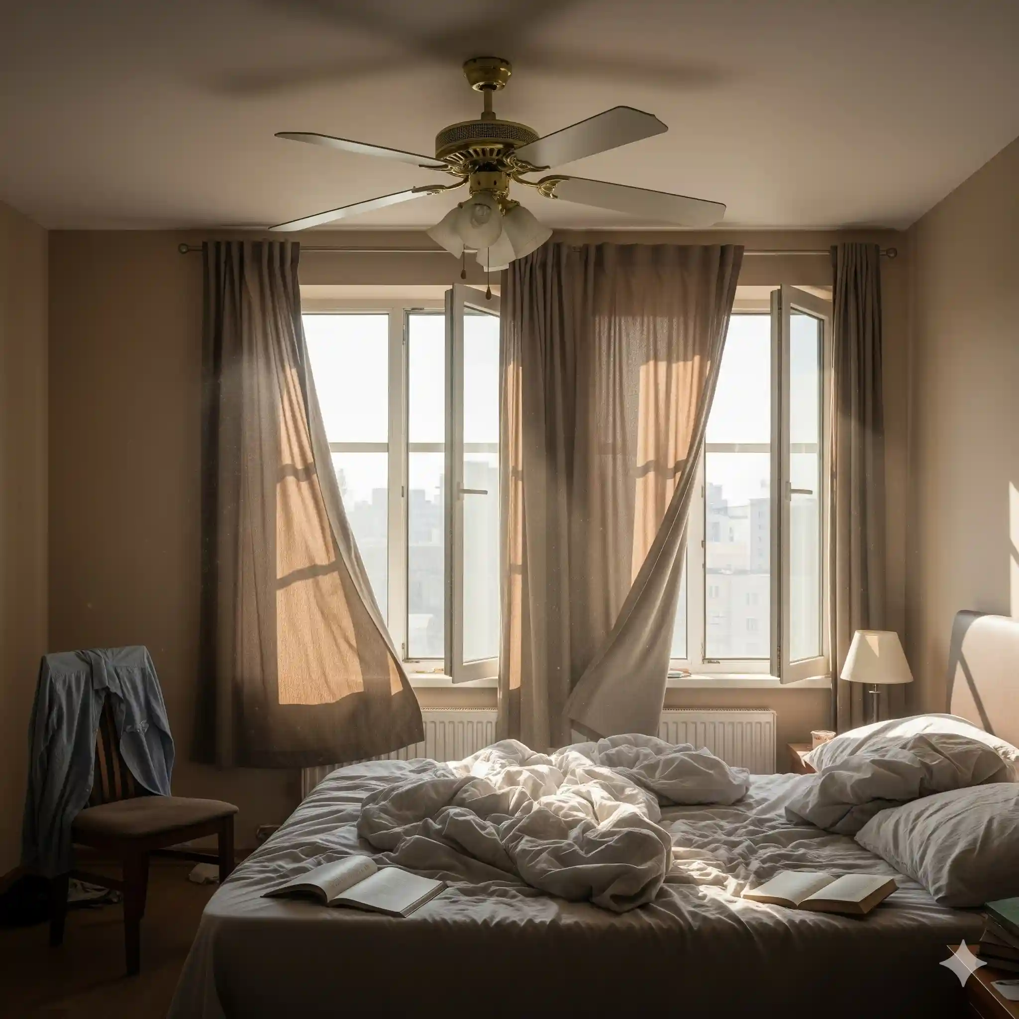 Bedroom with heavy bed bug infestation producing characteristic musty odor