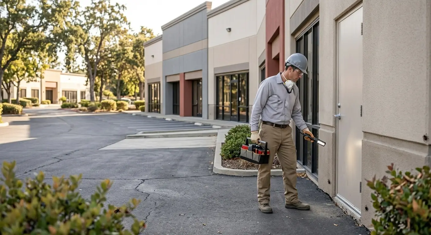 Technician inspecting hospital facility for pest activity