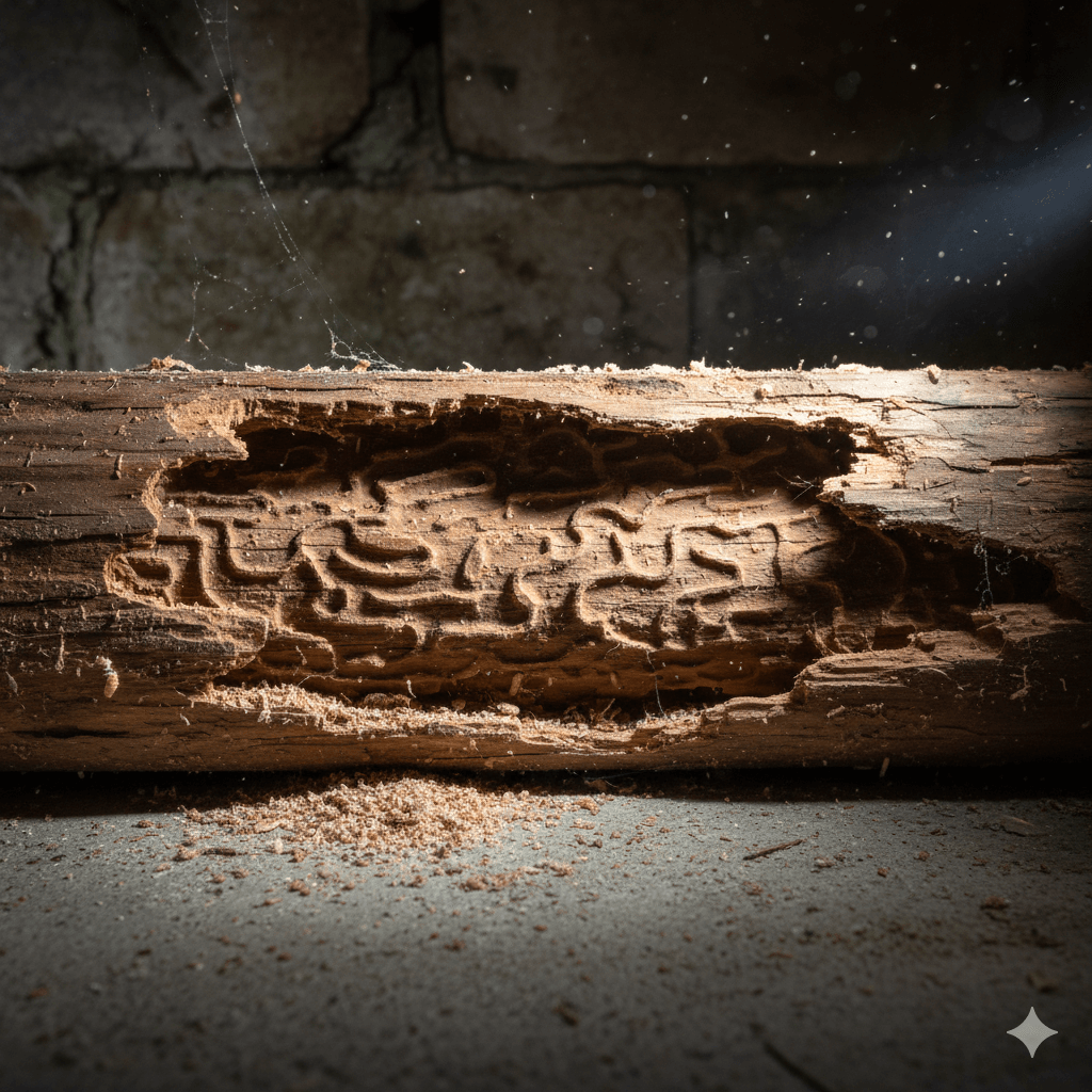 Chewed materials and structural damage caused by household pest activity