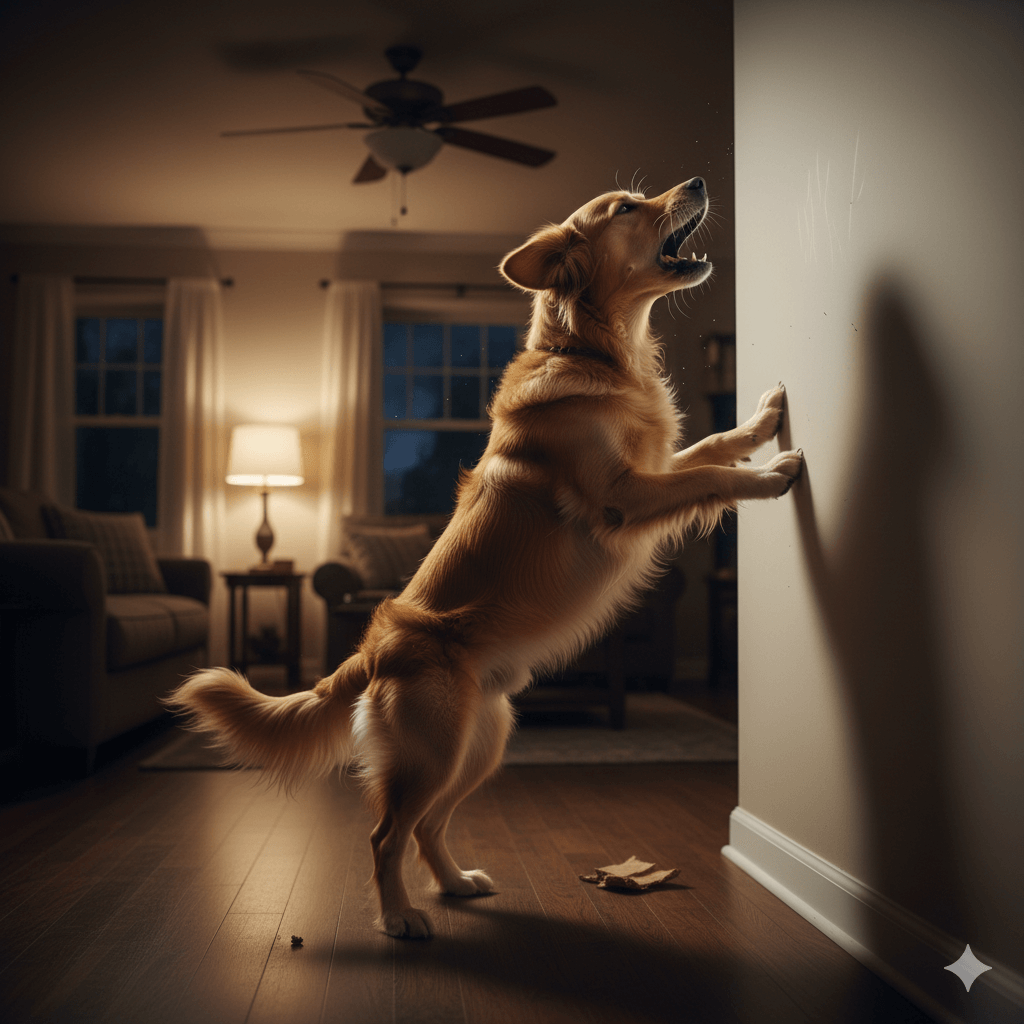 Pet detecting rodent presence behind wall showing unusual behavior