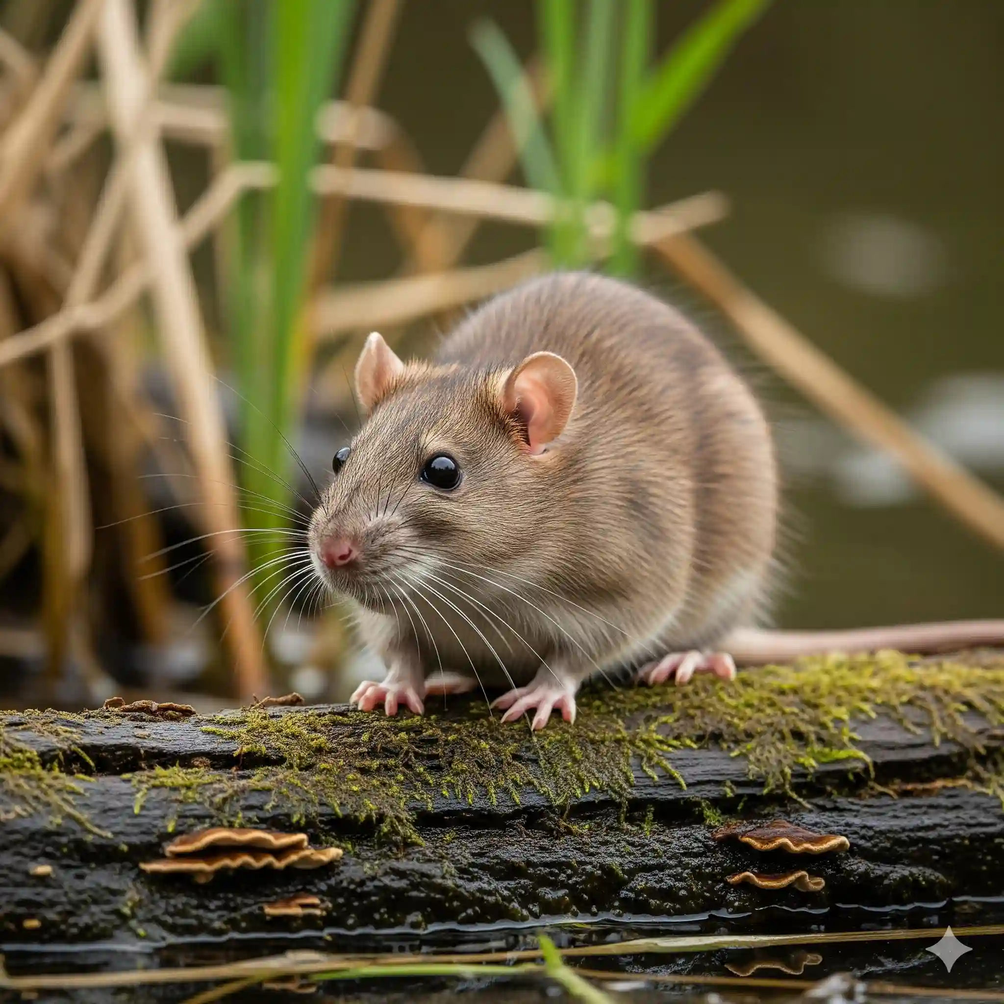 Rat sitting on foliage in its natural habitat