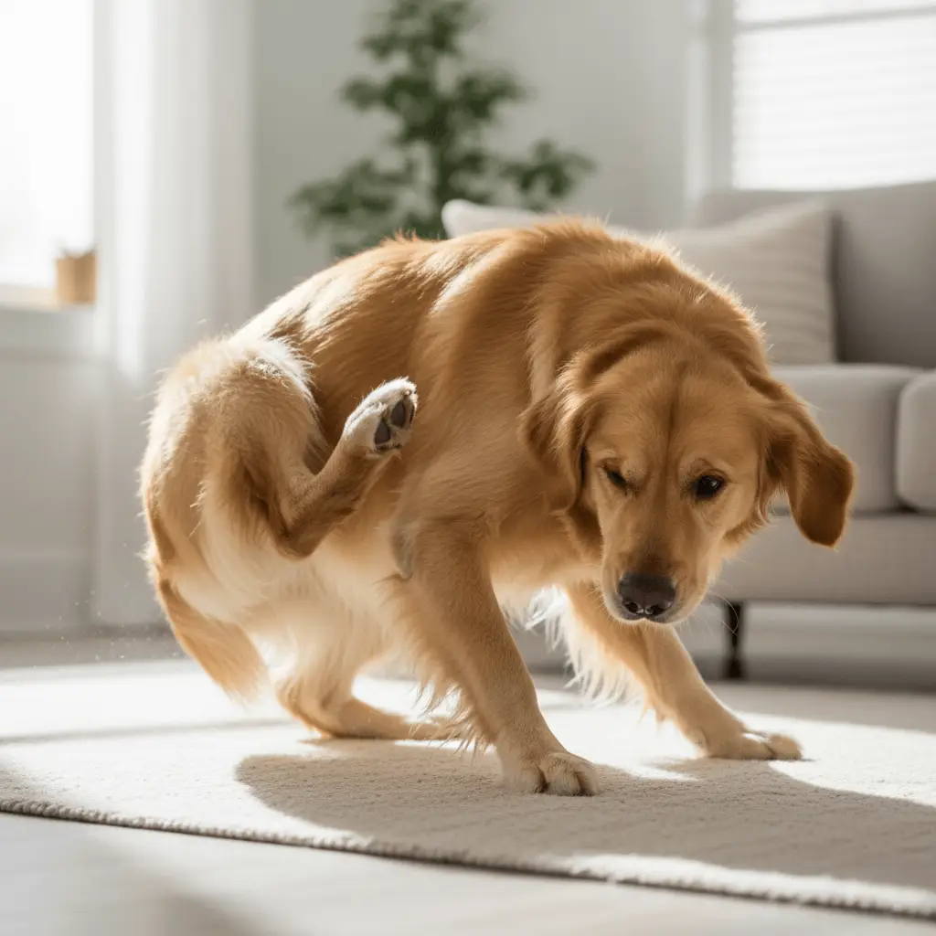 Dog scratching indicating possible tick attachment