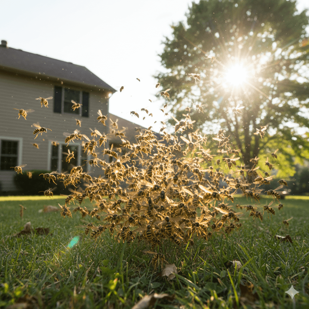 Multiple wasps following consistent flight paths between nest and foraging areas
