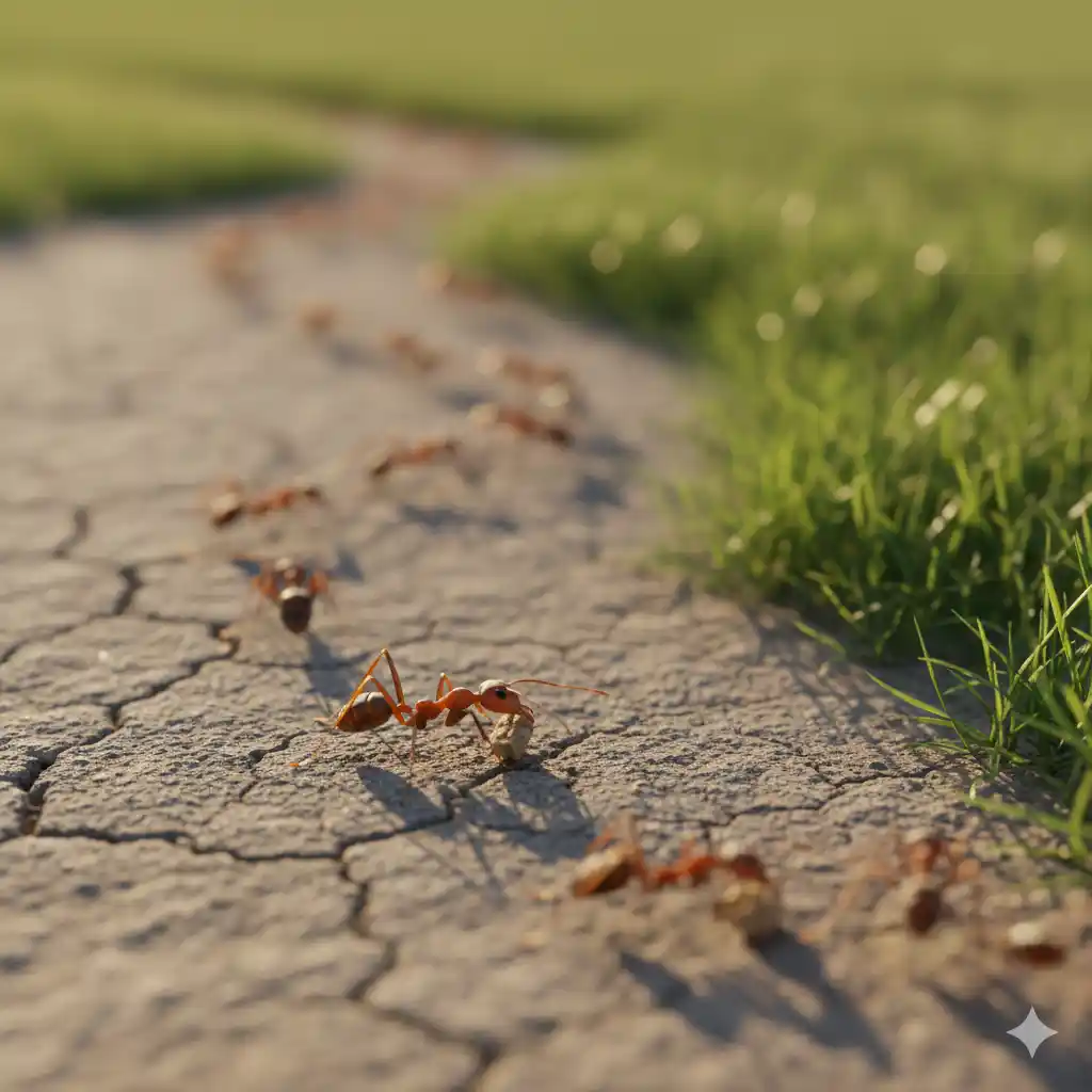Professional fire ant control technician treating fire ant mound in residential lawn