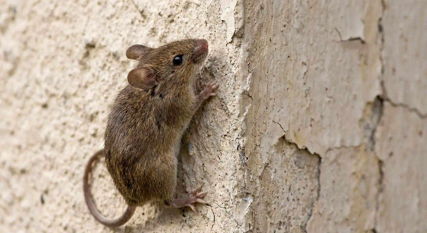 Mouse climbing a textured wall surface