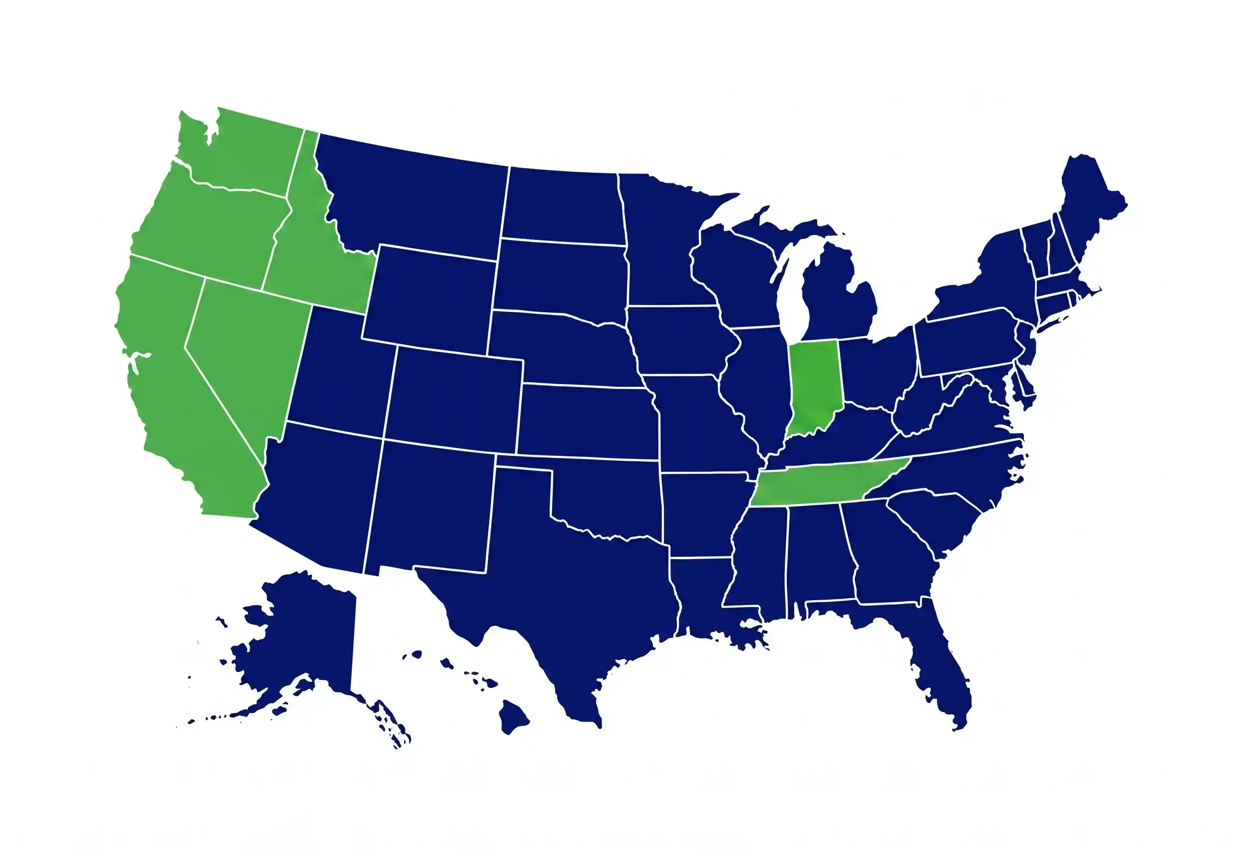 EcoGuard Service Area Map - CA, ID, IN, NV, OR, TN, WA
