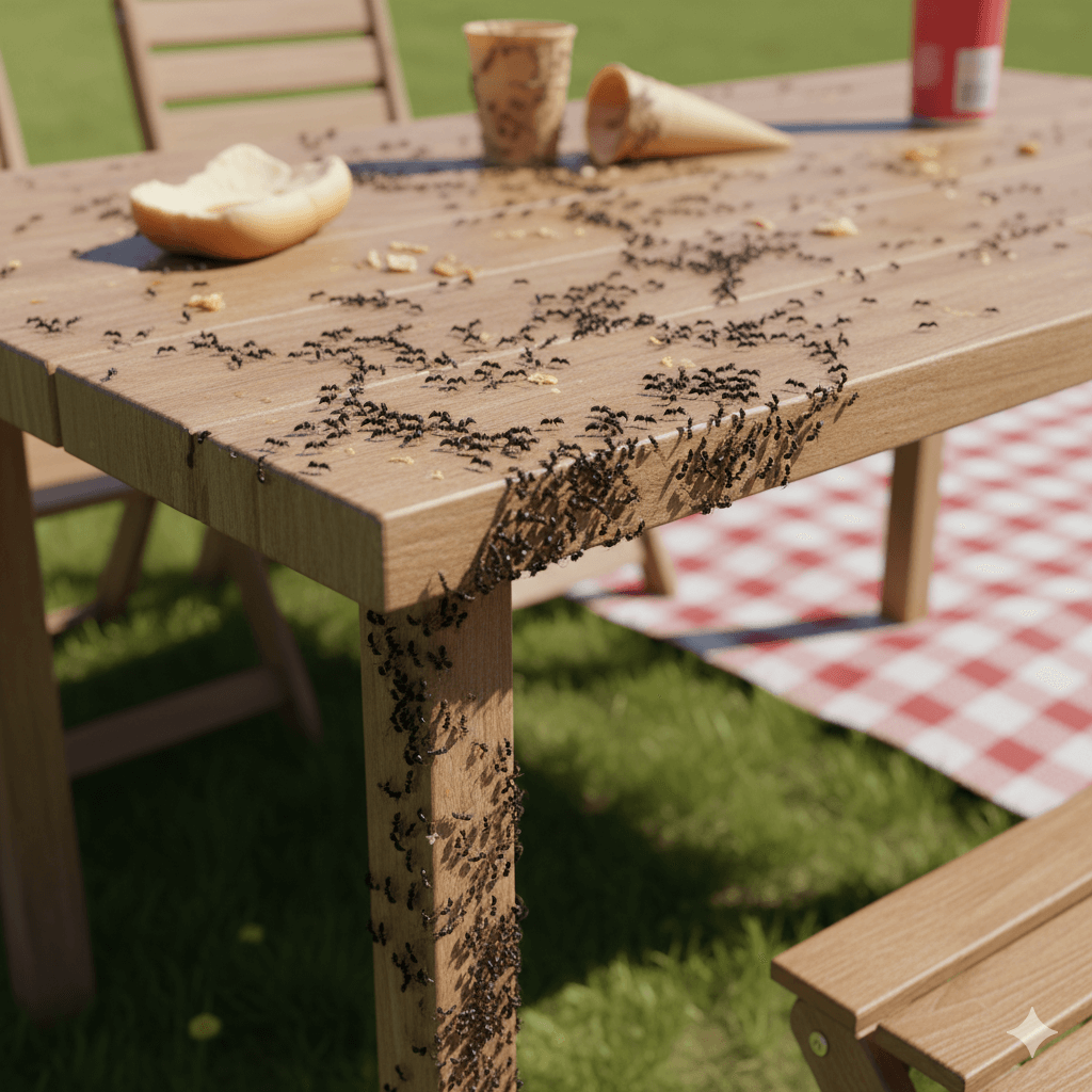 Food crumbs and spills on kitchen counter attracting ant infestation