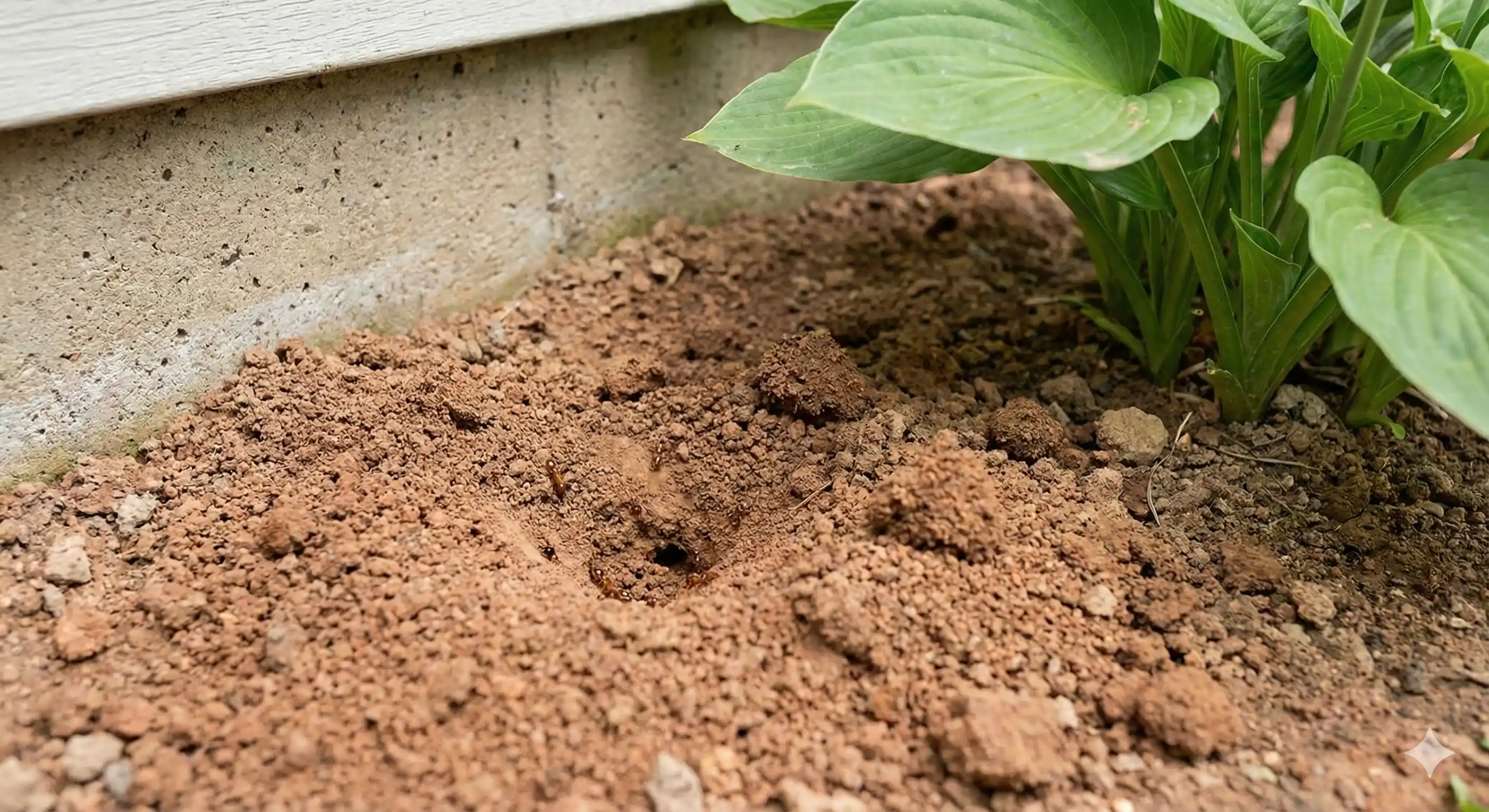 Soil disturbance near foundation showing fire ant tunnel expansion activity