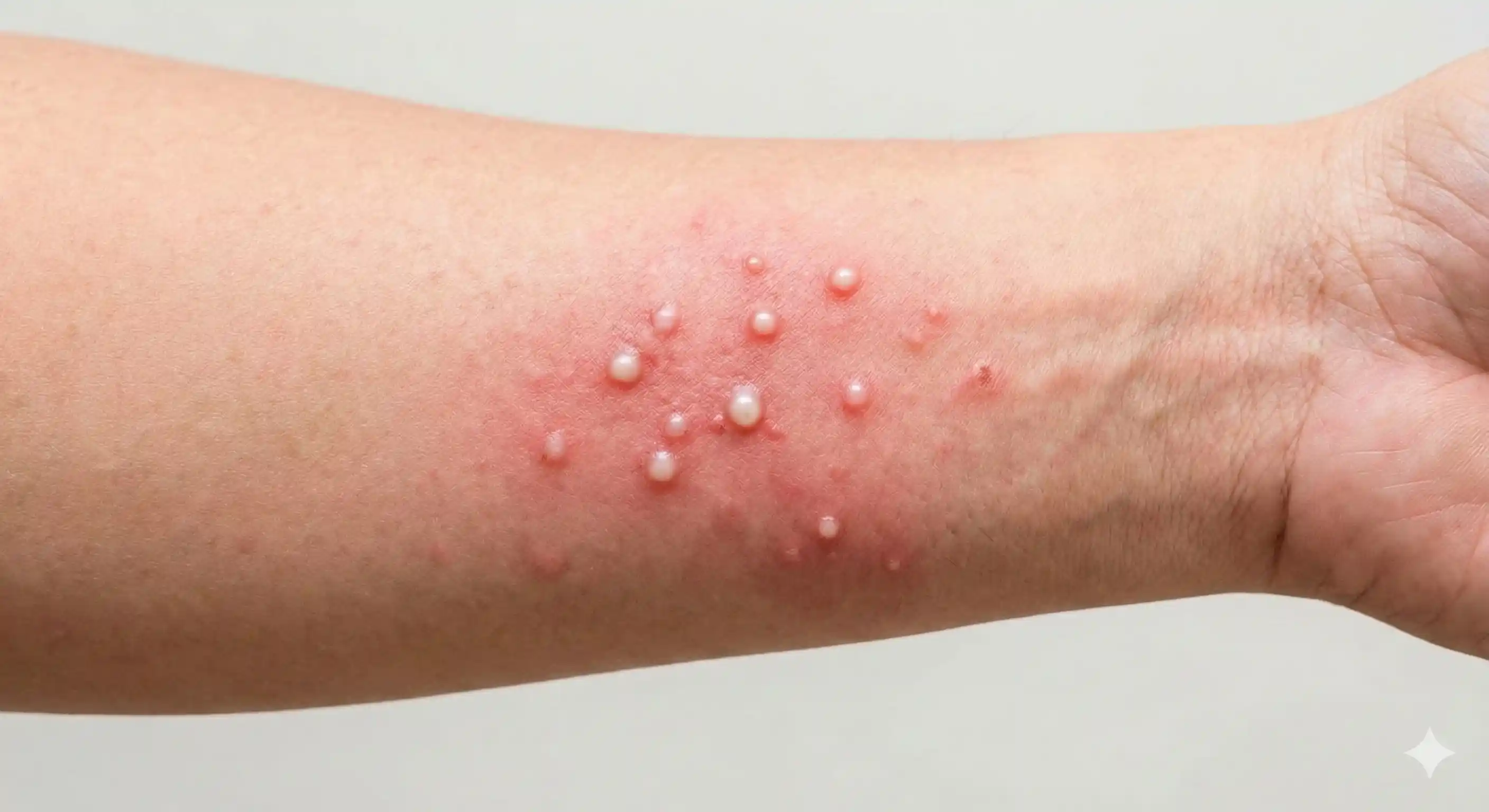 Fire ant sting marks showing characteristic pustules and skin reaction