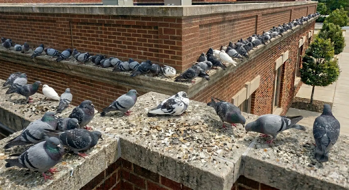 Building ledges providing pigeon roosting habitat