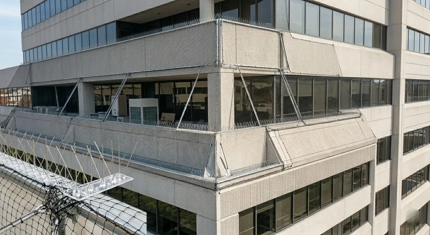 Pigeon spikes installed on building ledge