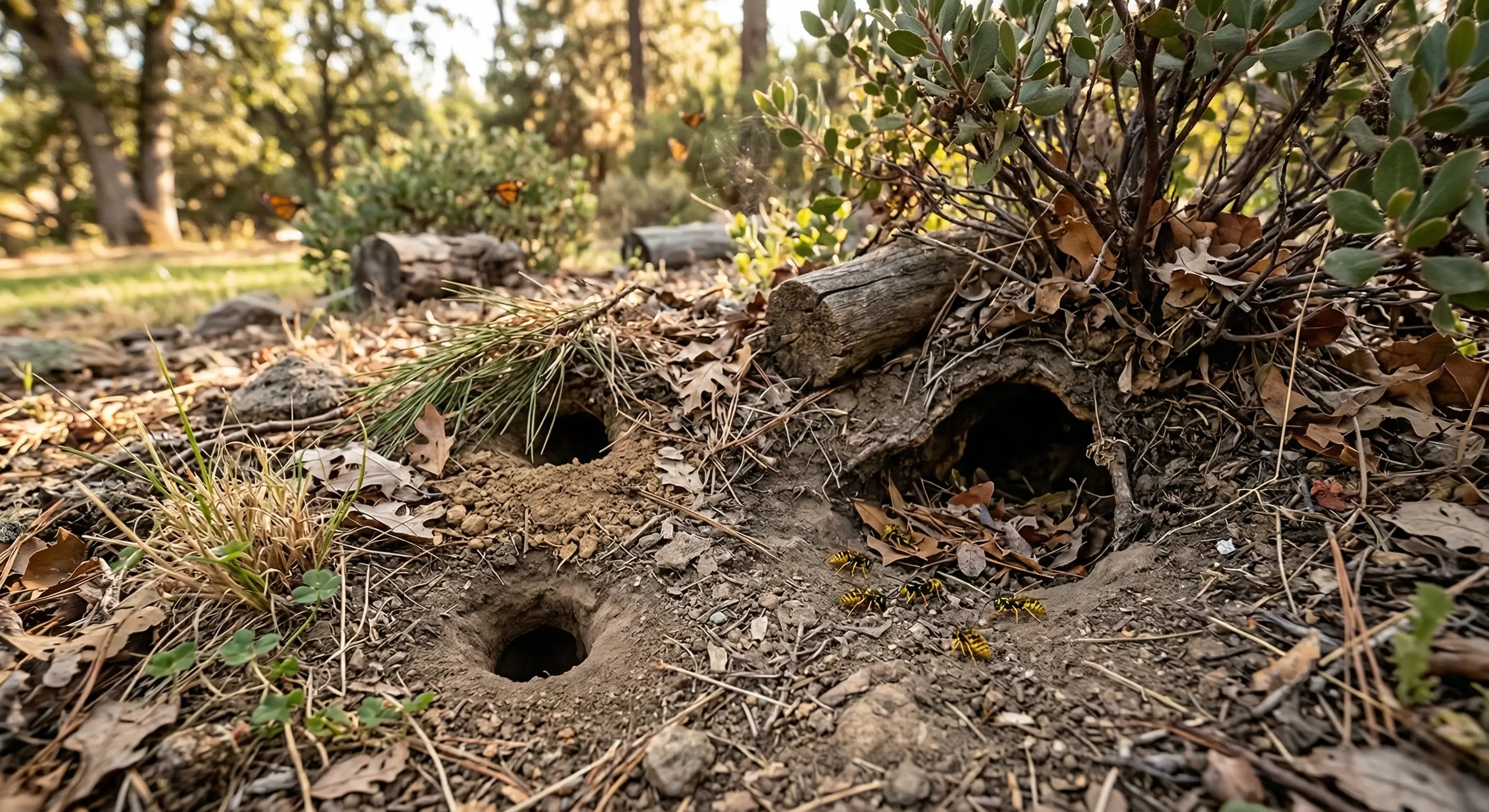 Ground holes and cavities suitable for yellow jacket nesting