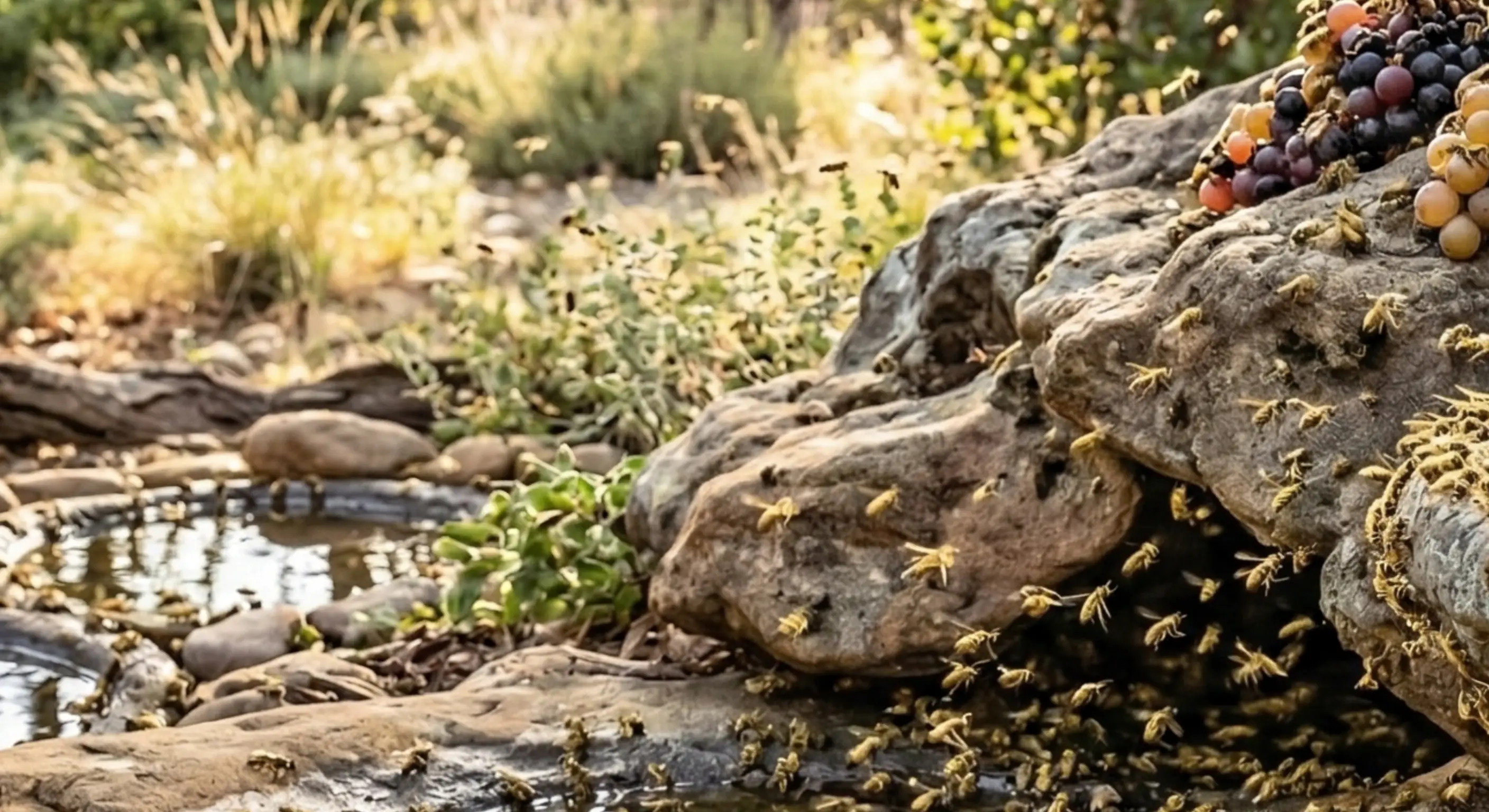 Yellow jackets flying in patterns indicating nest location